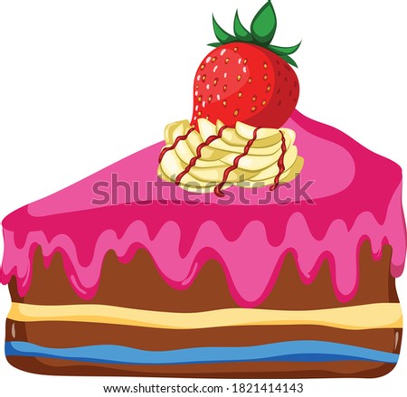 Strawberry cake vector art and illustration