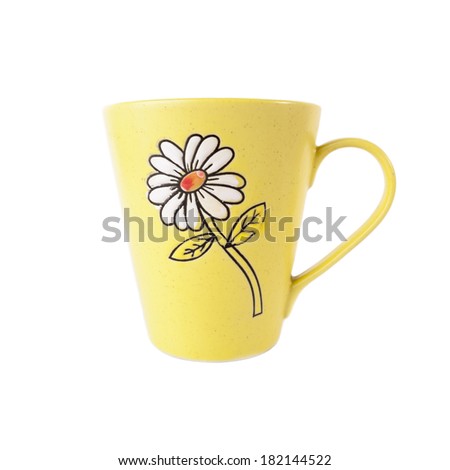Yellow  Mug with a flower pattern  isolated over white background