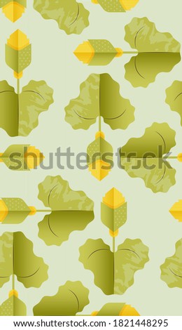 Seamless Vector Pattern. Background Texture with Yellow Floral and Green Herb Elements. Floral Background Concept.