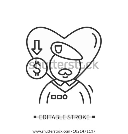 War veterans charity line icon. Humanitarian assistance to War heroes. Memory day. Social assistance to disabled people. Volunteering and charity concept. Isolated vector illustration. Editable stroke