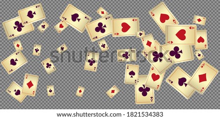 Playing Cards falling on transparent background. Vector illustration. Pattern for ads of parties, events in Vegas.