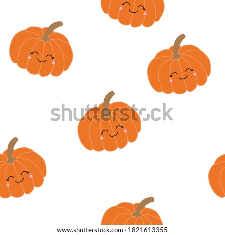 Cute Happy Smiling Pumpkin Seamless Pattern, Autumn Halloween Kids Illustration Wallpaper