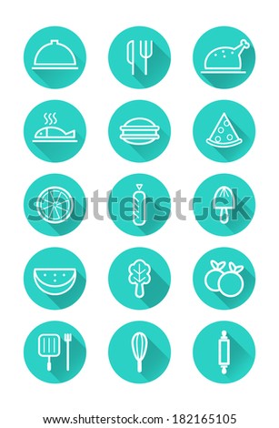 food and cooking icons set. flat icons, vector