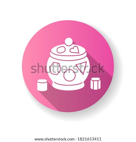 Shape sorter pot pink flat design long shadow glyph icon. Sorting toy for toddlers. Early childhood education and activities. Color and shape identification. Silhouette RGB color illustration