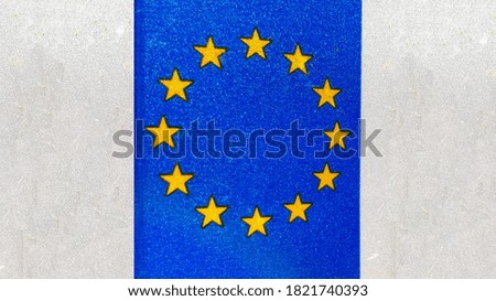 Closeup European Union Flag with 12 stars. European Union symbol or sign.