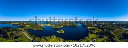 Beautiful panoramic aerial view of the lake  Plateliai in Lithuania Royalty-Free Stock Photo #1821752396
