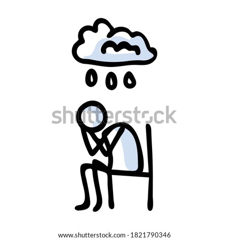 Hand drawn stickman sad crying concept. Simple outline mental health doodle icon clipart. For depression awareness sketch illustration. 