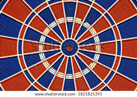 Dartboard, close up. Dart game. Target. Throwing darts. Target for darts game with score points around. Sport and recreation. 