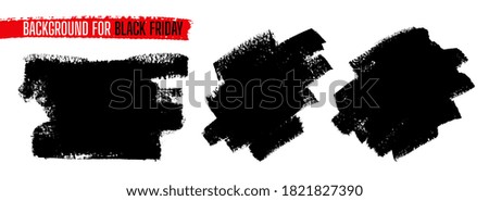 Black Friday sale paint template set. Abstract background. Ink painting, brush stroke. Watercolor grunge texture. Hand drawn texture. Black dirty blots shape. Isolated vector illustration