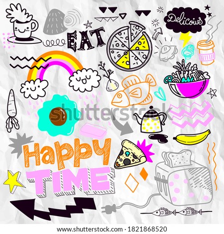 Food  doodle drawing collection.Hand drawn vector doodle illustrations in colorful cartoon style.