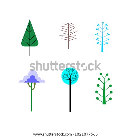 Set of tree illustration vector in cartoon style.