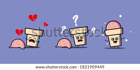 vector cartoon cute ice cream with different expressions