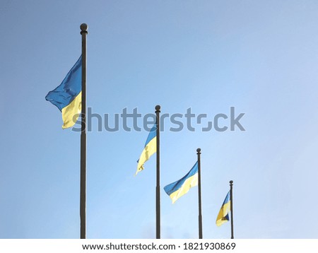 National flags of Ukraine against clear blue sky