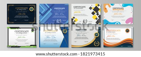 Appreciation & Achievement Certificate Template Design in Eight Options. Royalty-Free Stock Photo #1821973415