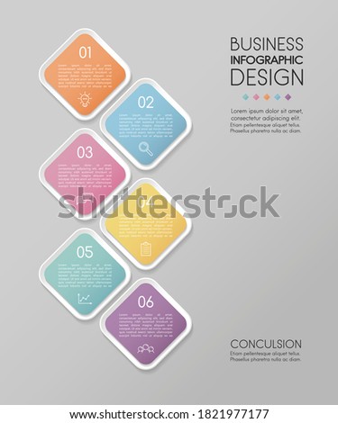 Infographic design with 6 elements. Diagram with icons. Vector