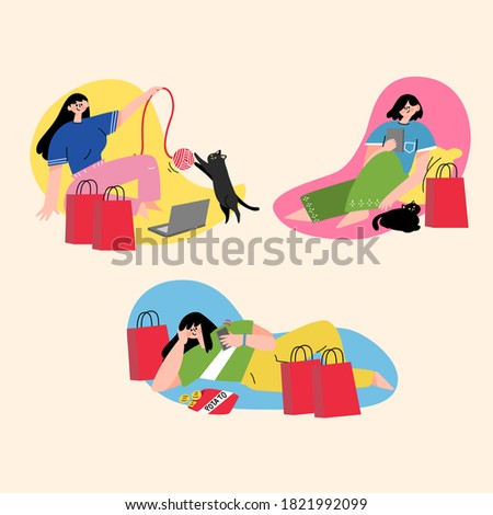 Woman On Black Friday Fashion Sale Character Doodle Illustration Premium Vector
