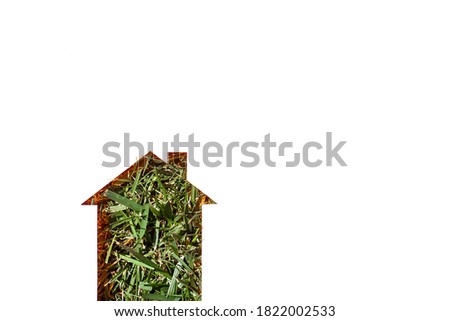 Close up a paper house on green grass background. Eco energy house concept. Build eco house concept