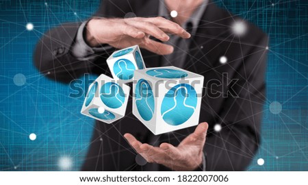 Profile concept between hands of a man in background
