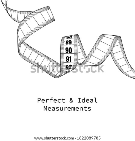 Measuring tape - concept illustration for body ideals. Easy to replace numbers with your own. B&W decorative design element. Royalty-Free Stock Photo #1822089785