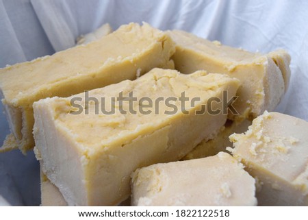 Close-up view of some pieces of freshly handmade natural soap Royalty-Free Stock Photo #1822122518