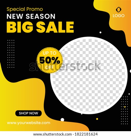 Modern creative editable social media post template for fashion sale discount offer ads, Website banner with yellow and black color