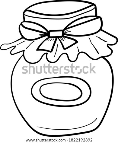 Jar with Marmalade or Honey, decorated with a bow. Illustration in cartoon style 