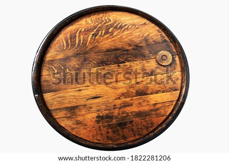 round top of an old whiskey barrel isolated