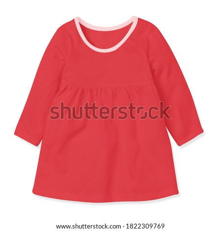 This Sweet Baby Dress Mockup In Flame Scarlet Color, is a digital image and perfect for creating a design for your Baby Dress.