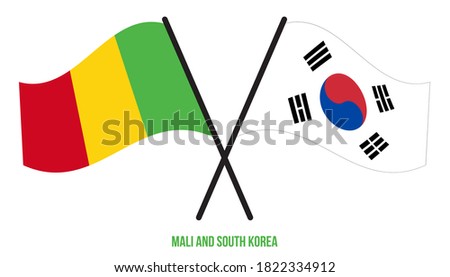 Mali and South Korea Flags Crossed And Waving Flat Style. Official Proportion. Correct Colors.