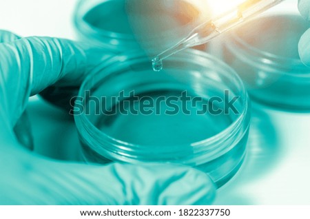 Science and medicine concept.scientist analyzing and dropping a sample into a glassware and science experiments.