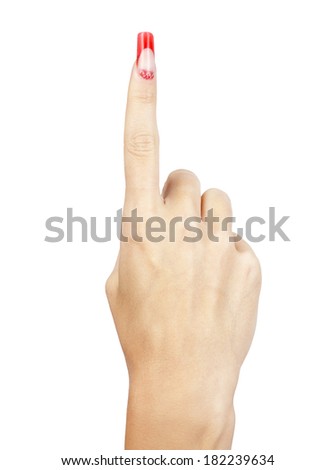 Hand with red french acrylic nails manicure and painting isolated  white background