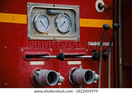 Firefighter gear on Fire engine. 