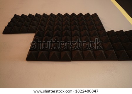 Black Sound Proof Foam Echo Isolation Studio Pyramid Shape Sticked on a Wall