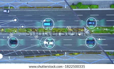 Automotive technology concept. ITS (Intelligent Transport Systems). ADAS (Advanced Driver Assistance System). ACC (Adaptive Cruise Control). Royalty-Free Stock Photo #1822500335