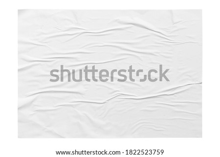 white horizontal paper wrinkled poster  template , blank glued creased paper sheet mockup with clipping path  Royalty-Free Stock Photo #1822523759