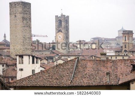 BERGAMO ITALY:  Upper city of Bergamo  is a city in the alpine Lombardy region of northern Italy on November 23, 2019, Panorama from the castle.
