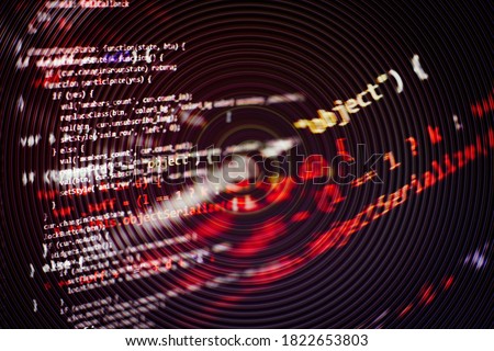 HTML5 in editor for website development. Website HTML Code on the Laptop Display Closeup Photo. Modern tech. Innovative startup project.