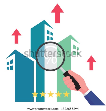 Real estate business feature hand holding magnifying to search a property or house for sale that have high return on investment