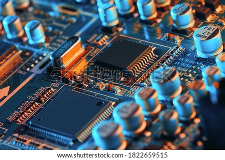 Electronic circuit board close up. Royalty-Free Stock Photo #1822659515