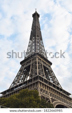 Close up view of famous Eiffel Tower in Paris, France.