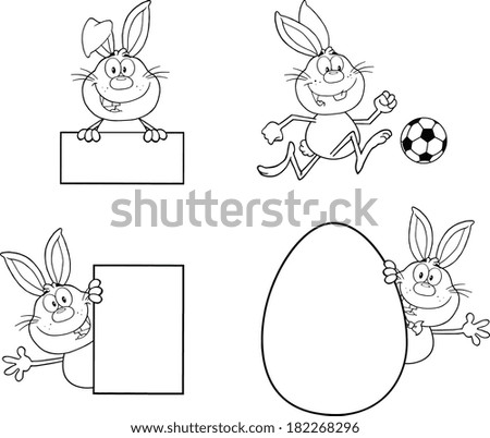 Rabbit Coloring Cartoons 1. Set Vector Collection
