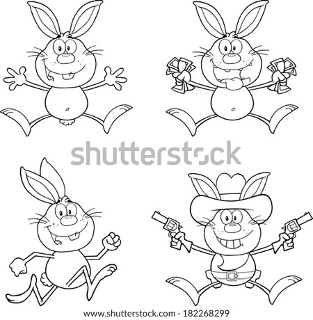 Rabbit Coloring Cartoons 3. Set Vector Collection