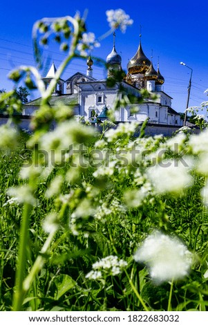 Russia, Uglich. Cathedral of the Resurrection of Christ. Church among the grass.

