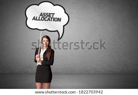 Young business person in casual holding road sign with ASSET ALLOCATION inscription, new business idea concept
