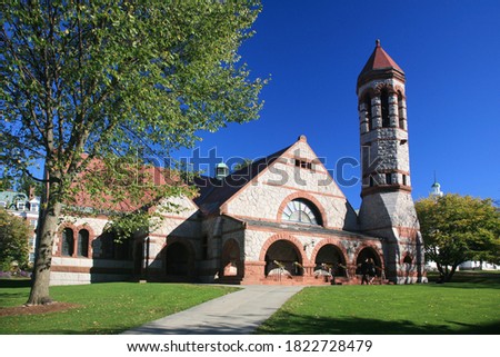 Rollins Chapel at Dartmouth College in early fall, Hanover, NH, USA Royalty-Free Stock Photo #1822728479