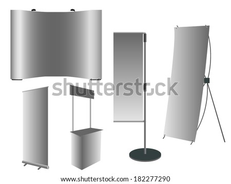 blank Roll-up Banner, J-Flag Poles, Pop-up Banner, Promotion couter, X-Stand Banner display Vector template for design work Royalty-Free Stock Photo #182277290