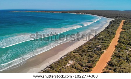 Pennington Bay in Kangaroo Island. Amazing aerial view of coastline from drone on a sunny day.