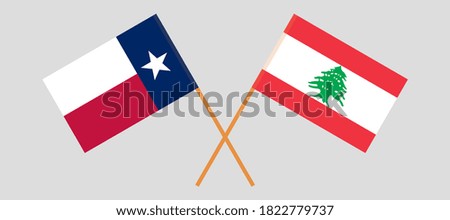 Crossed flags of the State of Texas and Lebanon. Official colors. Correct proportion. Vector illustration
