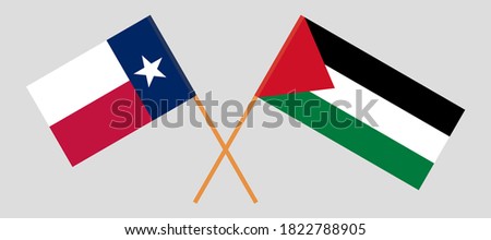 Crossed flags of the State of Texas and Palestine. Official colors. Correct proportion. Vector illustration
