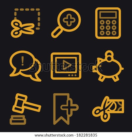 Shopping web icons, gold line set